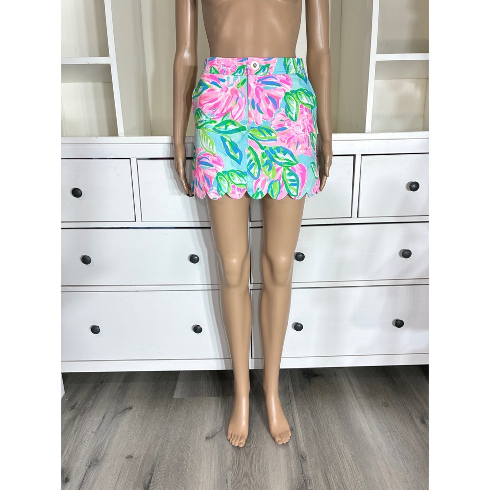 Lilly Pulitzer Skort Womens 2 Pink Blue Green Floral Scalloped Hem Mini
